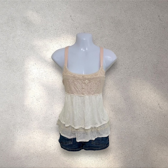 American Eagle Outfitters Cottagecore Babydoll Lace Tiered Cami - Picture 2 of 6